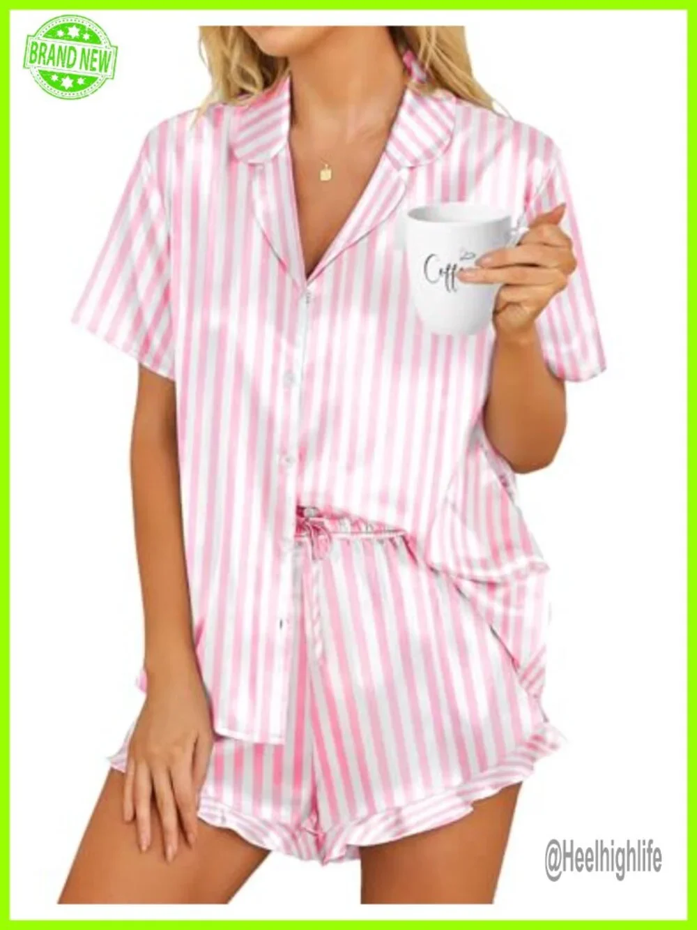 Satin Pajama Set - 2 Piece Button Down Sleepwear with Shorts